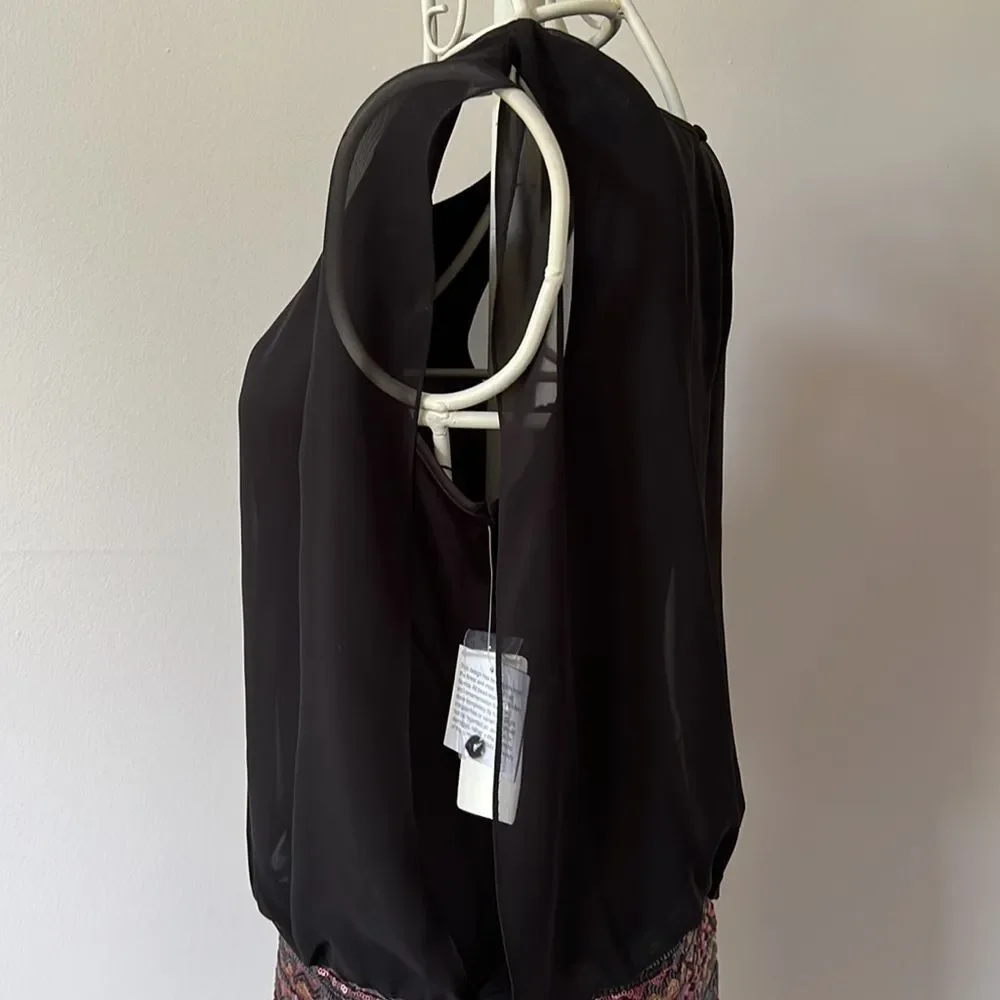 NWT Aiden by Biden Mattox Blk/ Multicolor sequined skirt mini dress - Picture 6 of 8